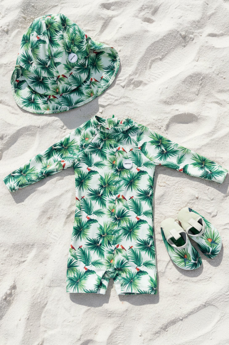Baby Beach Collection - Parrot Talk | Swimsuit, Hat & Shoes