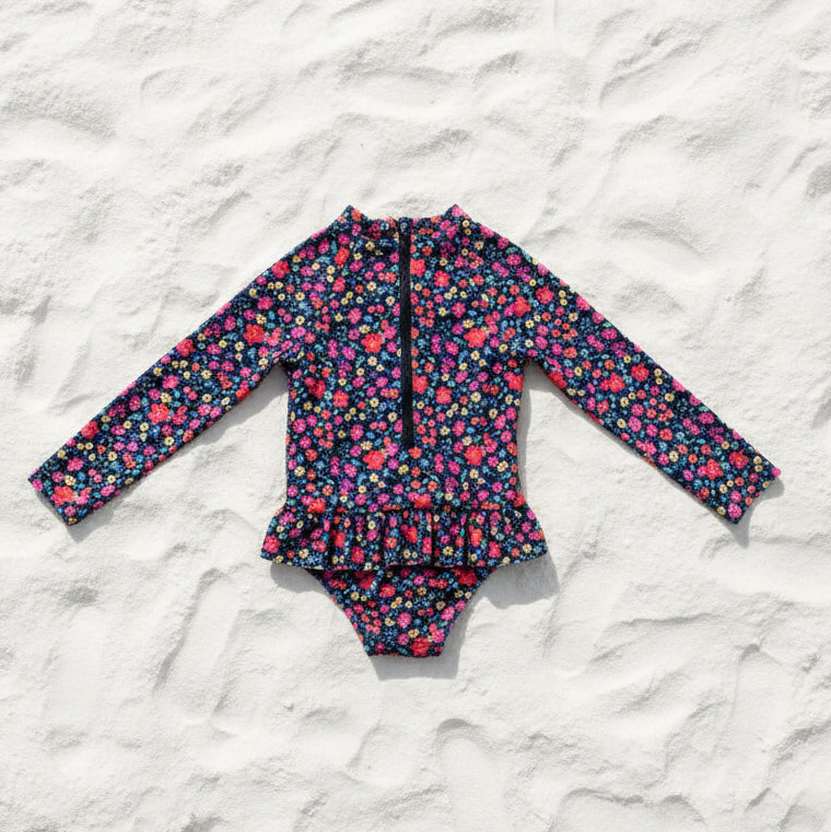 GIRLS SWIMSUIT FRILLS - Midnight Ditsy