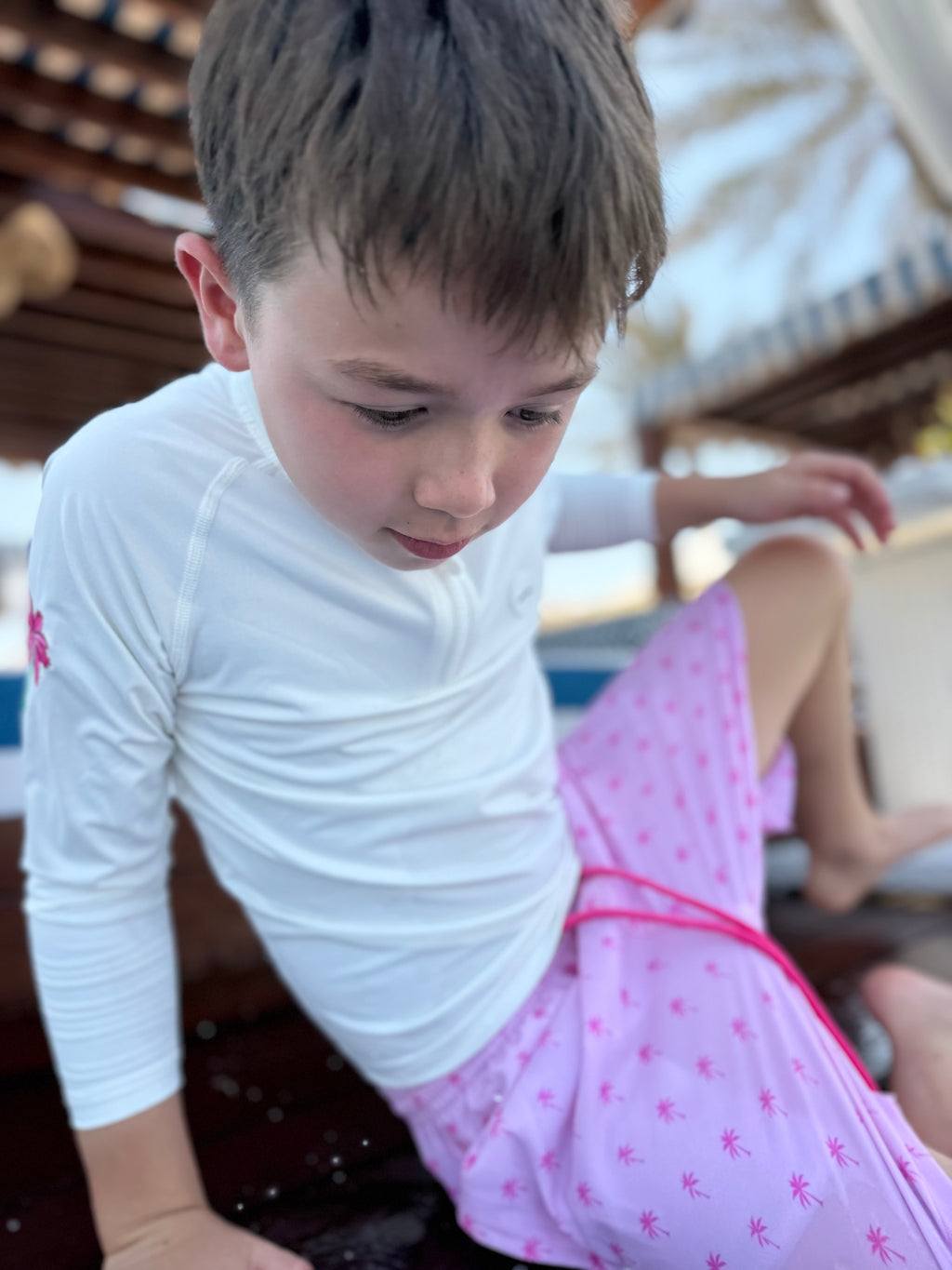 BOYS SWIM TRUNKS - Pink Palm