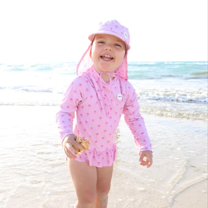 GIRLS SWIMSUIT FRILLS - Pink Palm