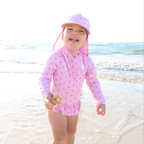GIRLS SWIMSUIT FRILLS - Pink Palm